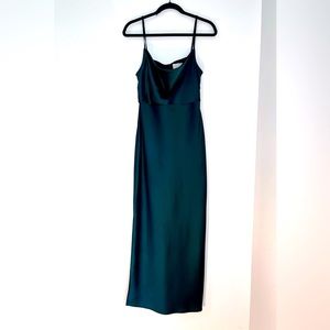 BHLDN Slip dress. Satin. Cowl-neck. Color is dark emerald. Wore once. Like new.